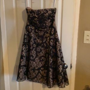Tan and black lace cocktail dress